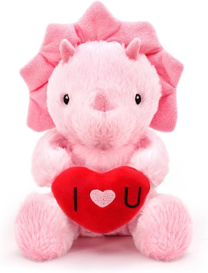 Valentine's Day Gifts for Kids, Pink Dinosaur Stuffed Animal with Heart, Cute Soft Triceratops Plush Gift for Him, Her, Boyfriend, Girlfriend, Families, Birthday Anniversary to Show Love