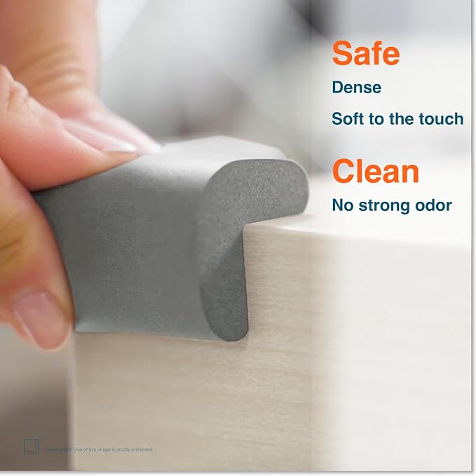 Roving Cove HeftyFit Corner Protector for Baby (12 Large Corners), Heavy-Duty Soft Rubber Foam Furniture Corner Bumper Guards, 3M Adhesive Pre-Taped, Stone Grey