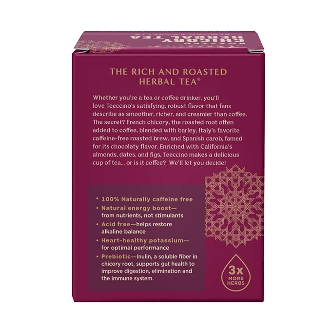 Teeccino Herbal Tea - Almond Amaretto - Rich & Roasted Herbal Tea That's Caffeine Free & Prebiotic for Natural Energy, 10 Tea Bags