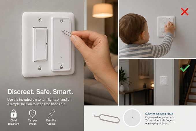 Child Proof Light Switch Cover Guard for Rocker & Decora Switches, Tamper Resistant Cover with 0.8mm Access Hole & Ejector Pin, Does Not Fit Toggle Switches