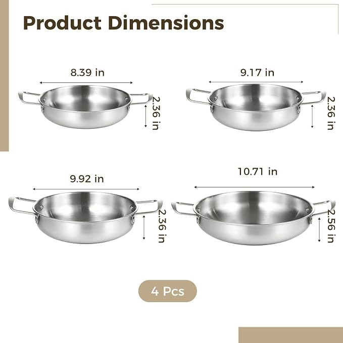 4Pcs Korean Ramen Pot Set,Stainless Steel Ramen Pot with Double Handles, 8.4-10.7 in Diameter Korean Noodle Pot Golden Soup Pots & Cooking Pots for Stove,Pasta,Soup (Silver)