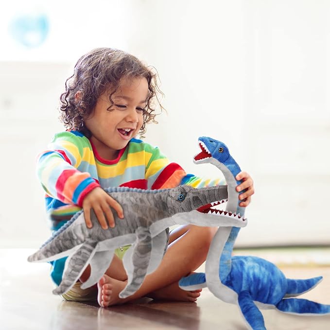 Plesiosaurus Plush Toy, Dinosaur Stuffed Animal Throw Plushie Pillow Doll, Soft Blue Fluffy Friend Hugging Cushion - Present for Every Age & Occasion