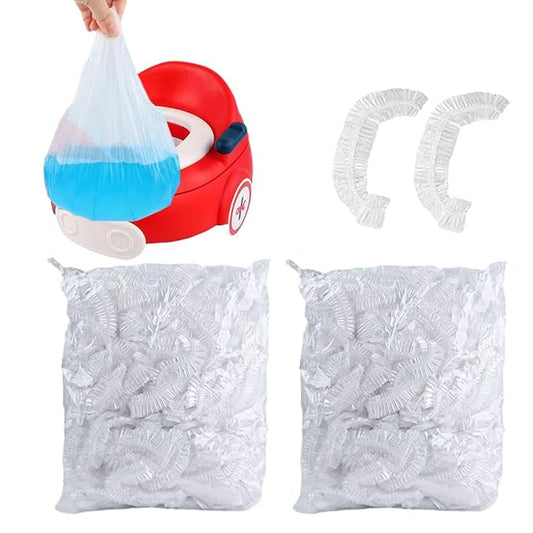 OULIGET Potty Chair Liners with Elastic, Portable Potty Training Bags, Potty Refill Liners Disposable for Toddlers Kids and Baby,Toilet Seat Cover,17x8Inches,Clear,200pieces