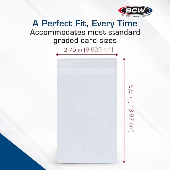 BCW Resealable Graded Card Sleeves | 300 Pack | Universal Fit for PSA, Beckett, SGC & More | Acid-Free Archival Polypropylene | 3¾ x 5½ with 1” Flap