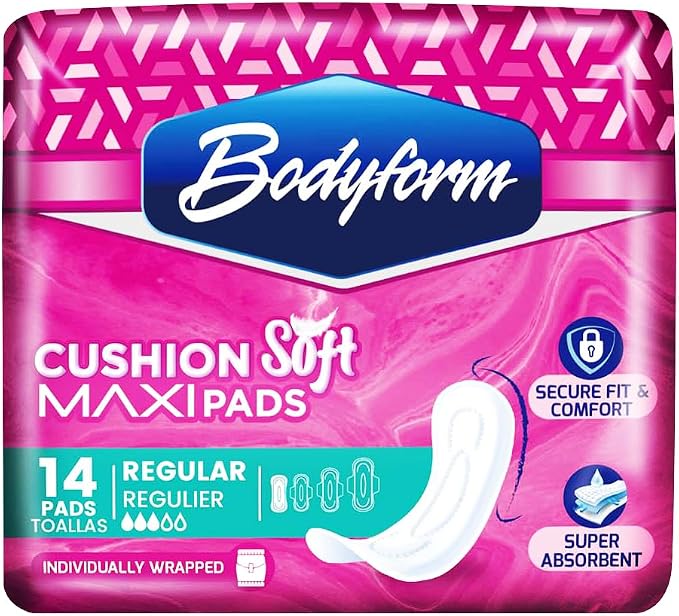Bodyform Maxi - Value Sanitary Napkins, Cushion Soft Always Comfortable and Ultra-Absorbent (Regular, 56 Count (4 Packs of 14 Counts))