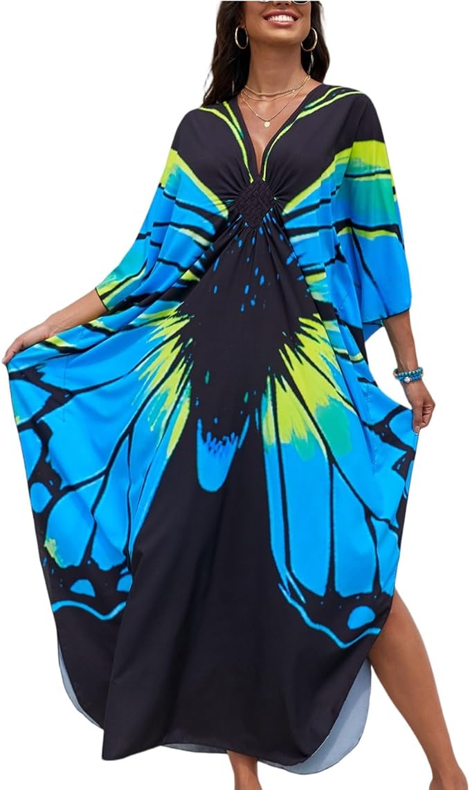 SXMURP Moomoo Dresses for Women, Caftan Dresses for Women Tropical Hawaiian Cotton Cover Ups Bathing Suit Loungewear Swimsuit