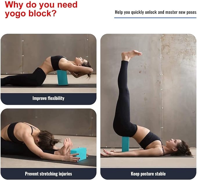 Yoga Blocks 9''x6''x3'', 4 Pack High Density Yoga Brick Foam Blocks to Improve Strength, Flexibility and Balance, Light Weight and Non-Slip Surface for Yoga, Pilates and Meditation