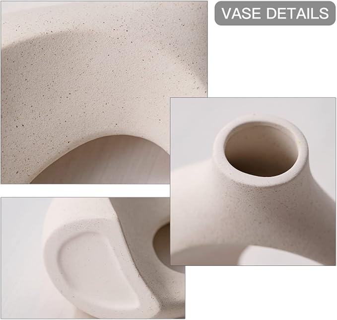 Hollow Ceramic Vase Set of 2, Modern Nordic Minimalist Book Style Boho Aesthetic Vases for Home Decor Living Room Shelf Entryway Coffee Centerpiece Table Decorative (Cream White)