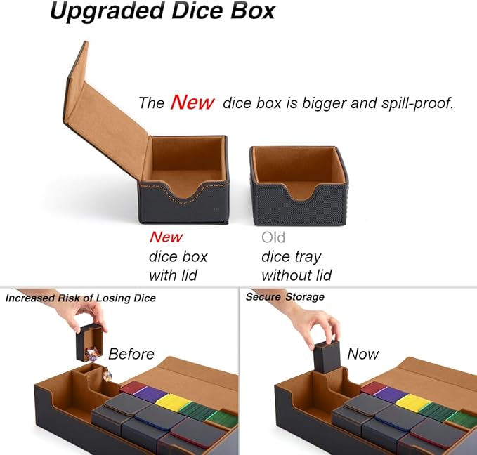 Venssu MTG Deck Box Holds 5 Display Card Deck Boxes with Playmat and Dice Box,Includes 10 colorful dividers and 1 card supporter, Trading Card Storage Box For Magic Game Cards(Black and Brown)