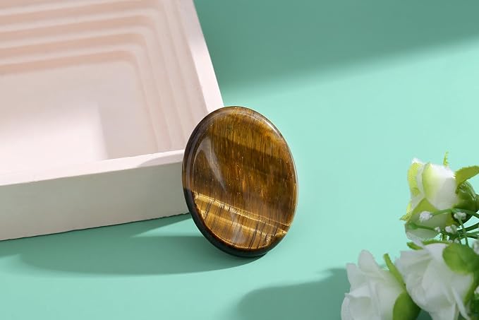 Thumb Worry Stone Tiger Eye Crystal Stone Healing Crystals Natural Oval Fidget Mental Health Gifts Stress Relief Small Trinkets Depression Gemstones Reiki Anxiety Relief Items for Women Men
