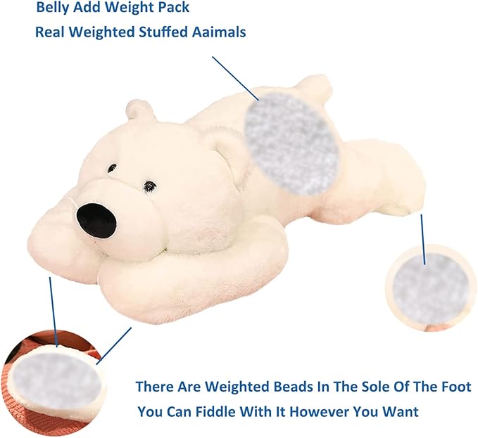 Weighted Stuffed Animals, Polar Bear Stuffed Animal Toy White Bear Weighted Plush Animals Throw Pillow Gifts for Boys Girls, 11.8 inch
