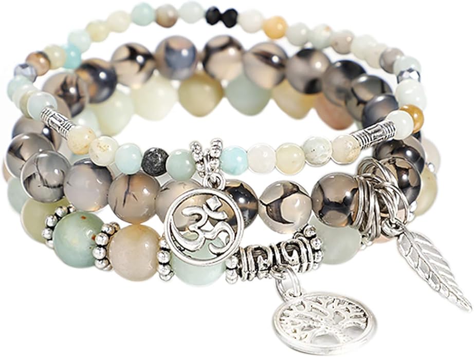 UEUC Tree of Life Yoga Healing Stone Bracelets,Multilayer Lotus Chakra Stone Reiki Bracelet Sets,Anxiety Crystal Natural Stone,for Women Stress Relief