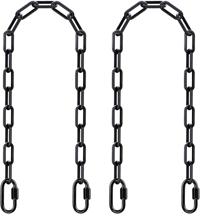 SELEWARE 2 Pack 40 Inch Hanging Swing Chain with 4 Carabiners, 1000LB Capacity Plastic Coated Hanging Chains, Hammock Hardware Kit for Swing, Hanging Chair, Punching Bags, Indoor Outdoor Gym (Black)