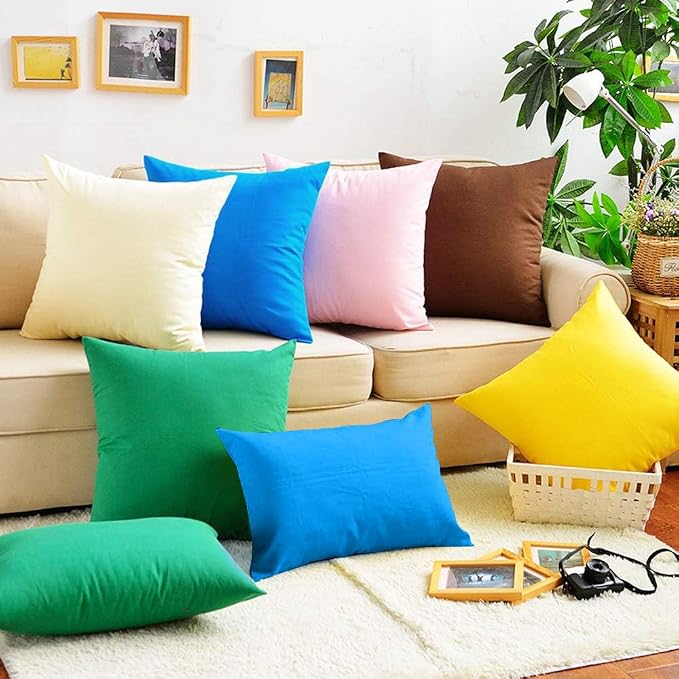 Thmyo 4-Pack 100% Cotton Lumbar Comfortable Solid Decorative Throw Pillow Case, Rectangle Cushion Cover Pillowcase Sublimation Blank Pillow Covers DIY Throw Pillowcase(12x20inch/30x50cm, Blue)