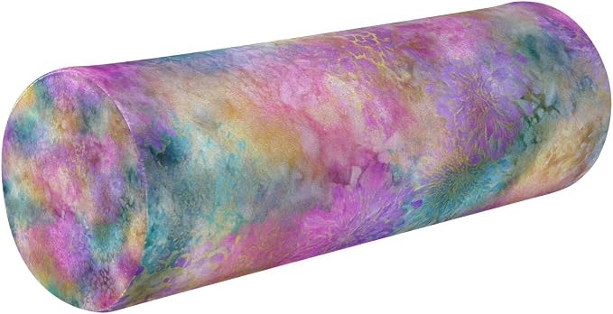 Colorful Floral Tie Dye Neck Roll Pillow Bolster Round Health Memory Foam Long Cervical Cylinder Pillows with Removable Washable Cover for Body Bed Legs Back Yoga
