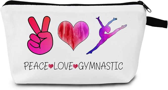 Gymnastics Stuff Gymnastic Makeup Bag Gymnasts Inspirational Gifts Gymnastic Coach Gifts for Women Sports Lovers Birthday Christmas Gifts for Her Peace love Gymnastic Cosmetic Bag