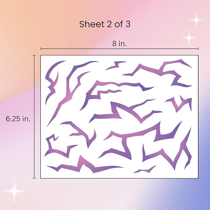 UV Glow Pattern Temporary Tattoos | 3 Sheets Purple Demon Energy Pattern | Blacklight Activated Neon Blue | Hunter Cosplay | Fake Tat Stickers | Kpop Birthday, Glow Party, RPD, Halloween
