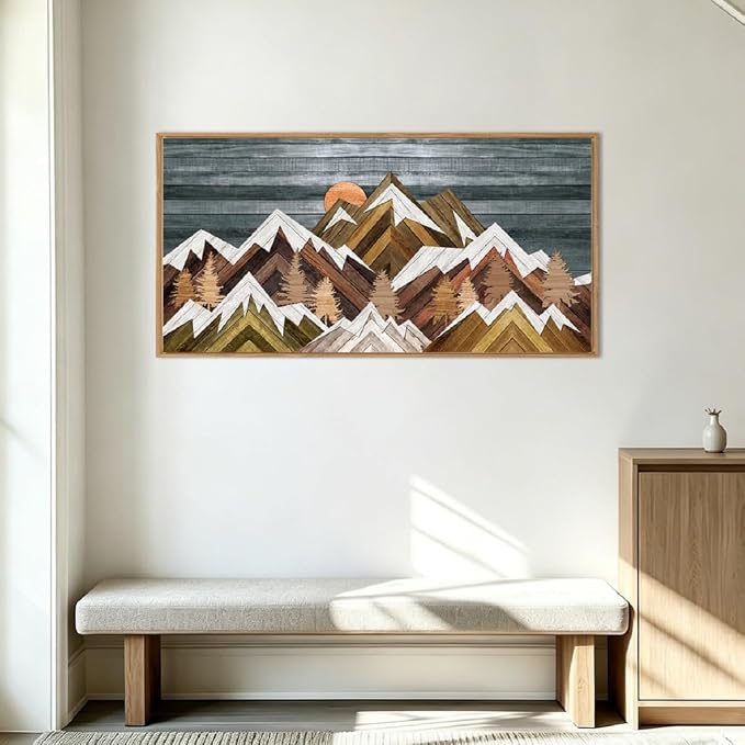 BINCUE Boho Mountain Wall Art Framed Mountain Landscape Canvas Artwork for Living Room Bedroom Bathroom Office 20x40 Inch