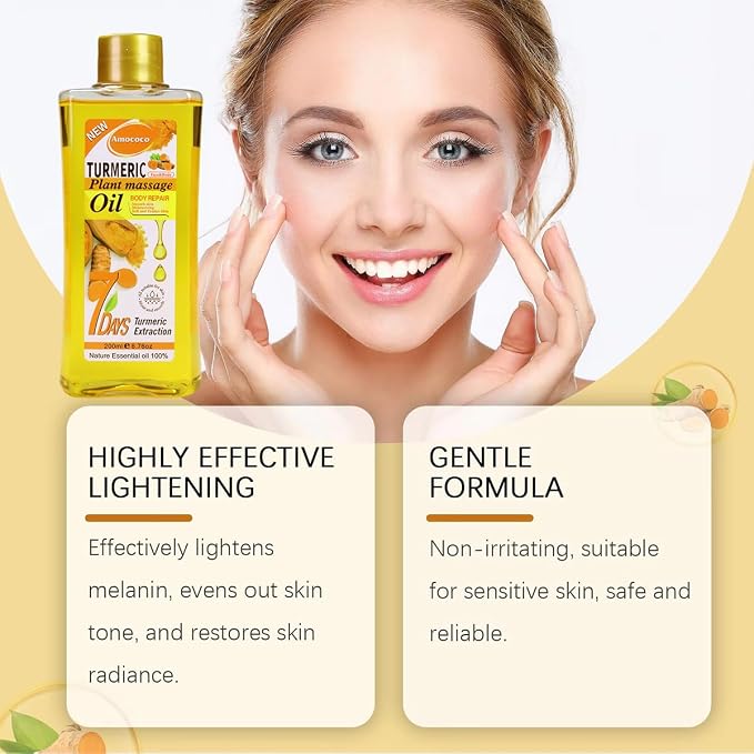 3Pacsk Turmeric Body Oil, Deep Moisturizing Treatment with Sweet Almond Oil, Vitamin E, and Collagen, 6.76 oz*3