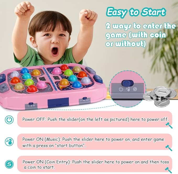 Whack Game Mole for Kids,Toys for 3-12 Year Old Boys and Girls,Whack Game Toy for Toddlers,Gifts for 3 4 5 6 7 8+ Girls Kids,Interactive Educational Toys with Sound and Light,PK Mode with 2 Hammers