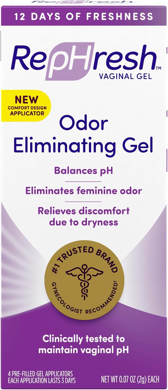 RepHresh Vaginal Gel 4ct (0.07oz) and Monistat 1 Day Yeast Infection Treatment for Women with 1 Tioconazole Ointment Applicator