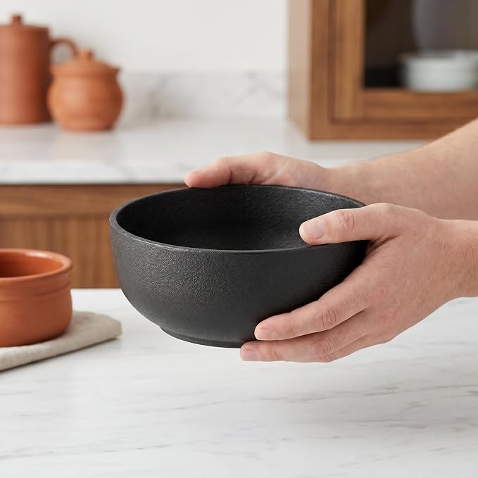 Cabilock Cast Iron Bibimbap Bowl 6.7 Inch Korean Stone Bowl for Cooking Sizzling Hot Pot Dolsot Professional Ramen Noodle Soup Mixing Rice Serving Basin Oven Safe Seasoned Kitchenware