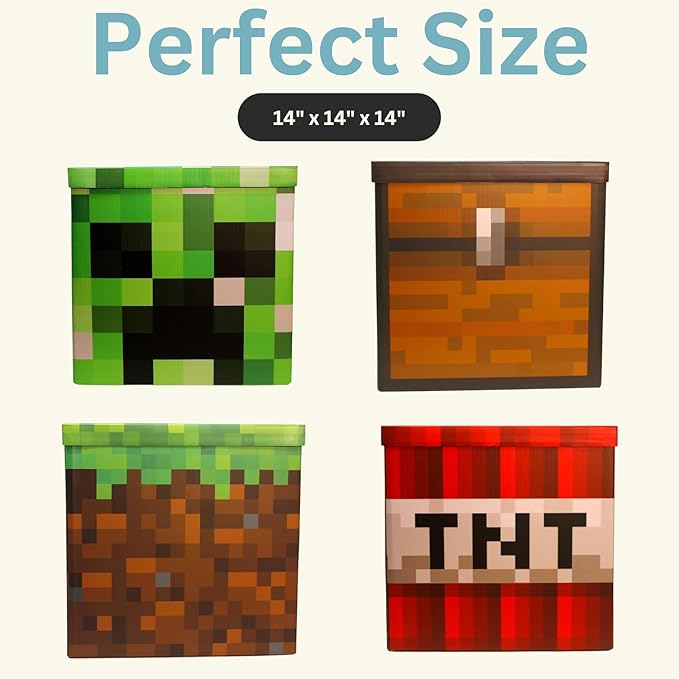 Large 14 x 14 Pixelated Box - 4 Pack | Birthday Party Supplies | Storage Decoration and Prop, Big Birthday Box | Storage Bin Chest With Lid Gift Accessory (4 Pack)