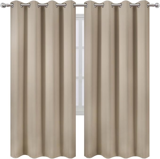 LEMOMO Blackout Curtains 66 x 72 Inch Long Khaki Curtains Set of 2 Panels Room Darkening Curtains for Bedroom and Living Room