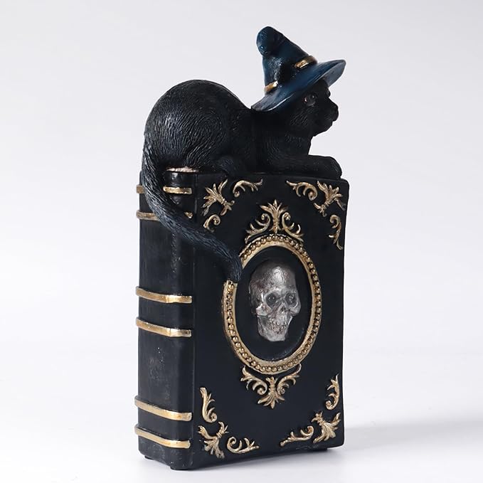 Little Witch Familiar Cat and Grimoire Figurine Black Resin Witch's Spells Witchcraft Collection (Black)