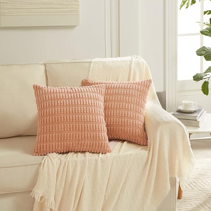 Fancy Homi 4 Packs Decorative Throw Pillow Covers for Living Room Couch Bed, Modern Farmhouse Boho Home Décor Accent Cushion Case, 22" x 22", Peach