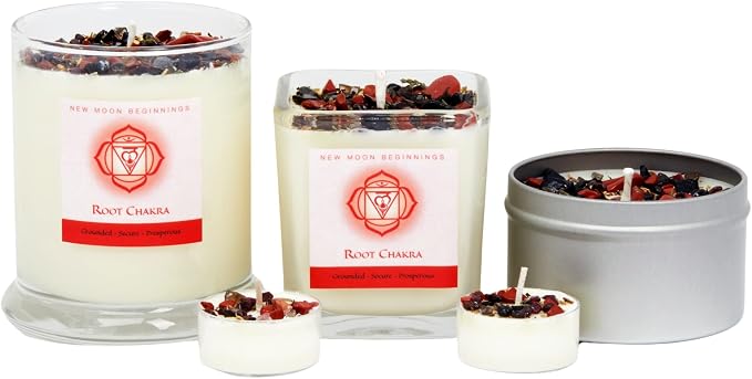 Root Chakra Candle by New Moon Beginnings - Chakra Candles - Crystal & Herb Candles - Aromatherapy Candles - Soy Candle