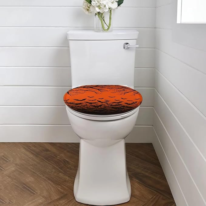 Halloween Bats Toilet Lid Cover, Flannel Soft Dustproof Toilet Seat Cover, Machine Washable Reusable Toilet Lid Cover