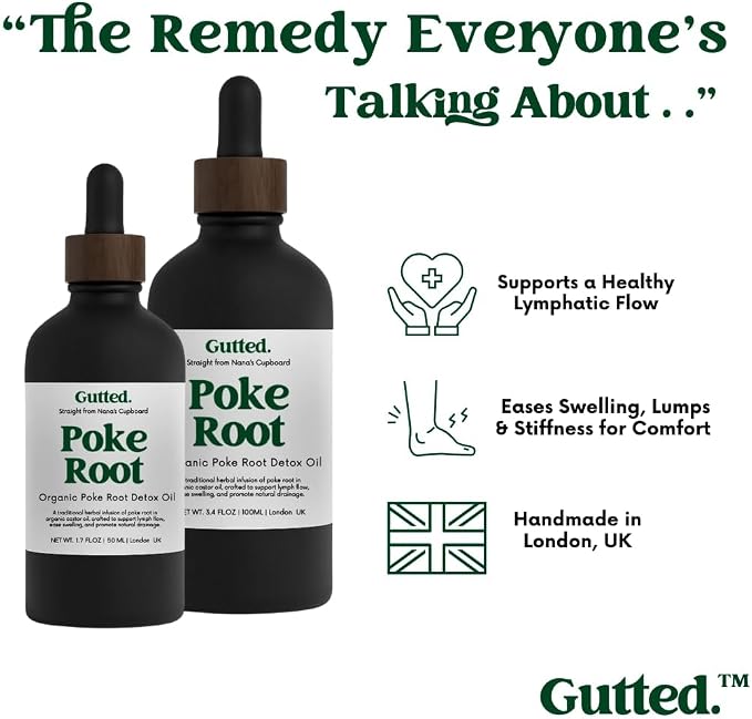 Organic Poke Root & Castor Oil Drops | Herbal Lymphatic for Swollen Lymph Nodes, Joint Support, Circulation & Fluid Balance | Natural Deep Tissue Relief | 100ml (3.38 fl oz)