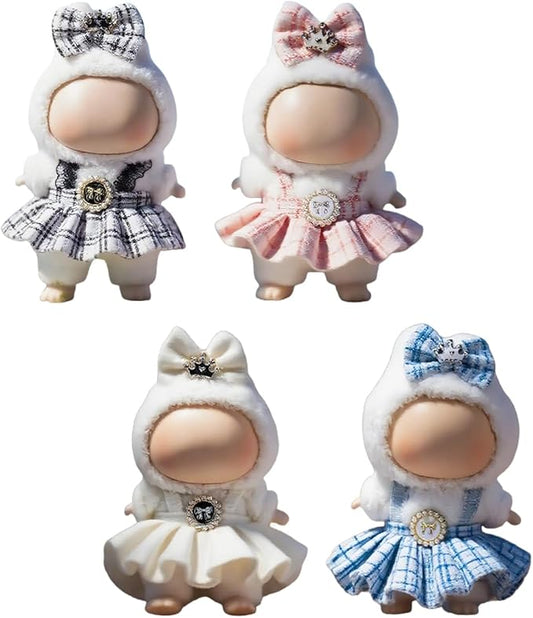 (4-Pack) 17cm Clothes Set, Black & Light Pink & White & Blue Plaid Dress Outfit, Stylish Dress and Hairpin Set for 17cm Doll Dress Up, Adorable Doll Accessories