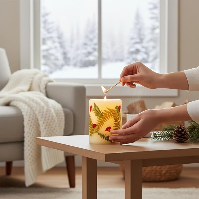 Rosy Rings Frosted Fir Botanical Candle | Luxury Aromatherapy Long Lasting Candle Home Decor Gifts Notes of Clary Sage, Santal, Cedar, Pine, White Musk | Fern & Rose Bud Botanicals 120 Hr Burn 5.5" H