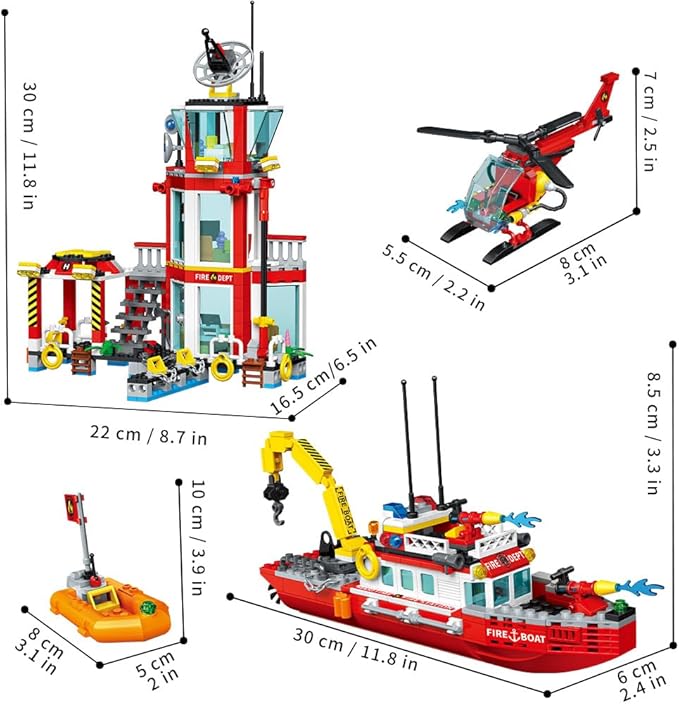 City Marine Fire Station Building Sets,740pcs STEM Toys Building Blocks for Boys 8-12