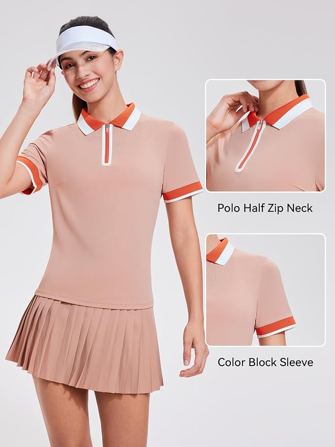 Tennis Skirt Sets for Women Zipper Color Block High Waisted Golf Polo Two Piece Skirt Set Women 2 Piece Outfits