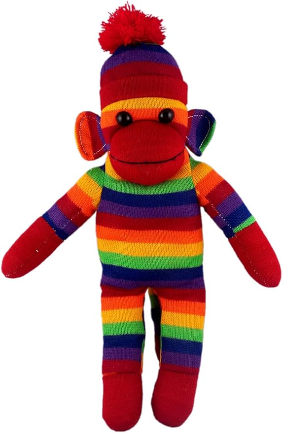 Plushland Adorable Sock Monkey, The Original Traditional Hand Knitted Stuffed Animal Toy Gift-for Kids, Babies, Teens, Girls and Boys Baby Doll Present Puppet (16'' Rainbow)