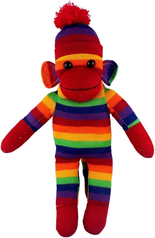 Plushland Adorable Sock Monkey, The Original Traditional Hand Knitted Stuffed Animal Toy Gift-for Kids, Babies, Teens, Girls and Boys Baby Doll Present Puppet (16'' Rainbow)