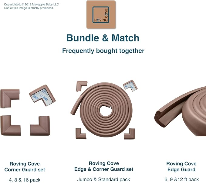 Roving Cove HeftyFit Corner Protector for Baby (12 Large Corners), Heavy-Duty Soft Rubber Foam Furniture Corner Bumper Guards, 3M Adhesive Pre-Taped, Coffee Brown