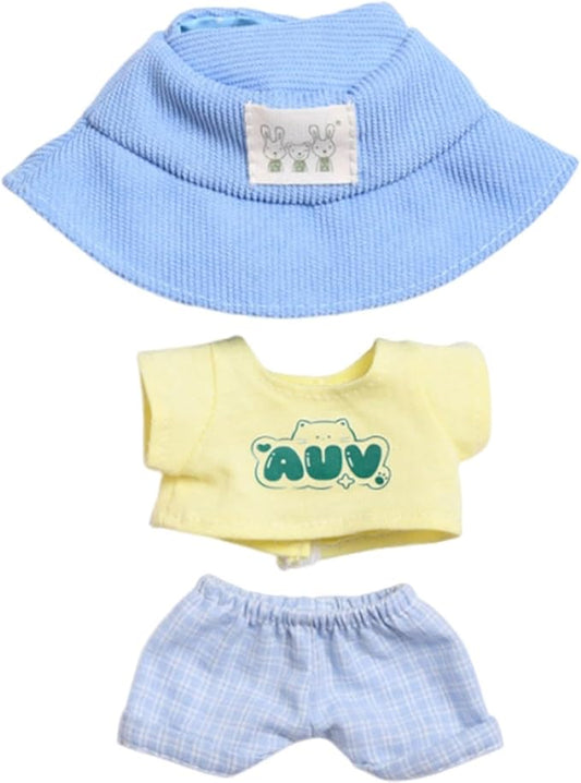 Clothes for 17cm Doll Overalls&hat Clothes Accessories(No Doll), Cute Outfit Suitable for 6.69inch (17cm) Doll Soft Cotton Clothing Replacement