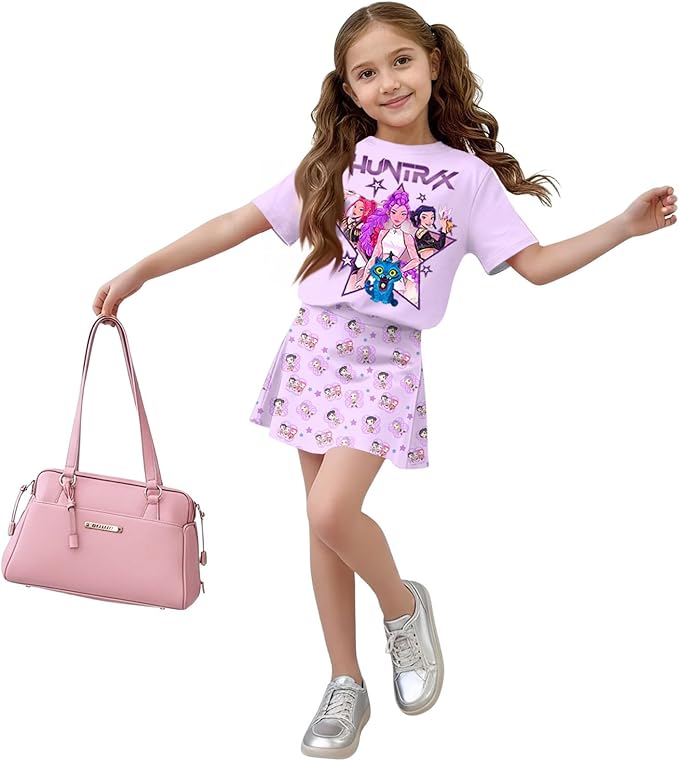 HTHLVMD K Pop Short Sleeve T-Shirt and Skirts Outfits Set for Girls Hunters Rumi Mira Zoey Graphic Tees De-Mon Costume