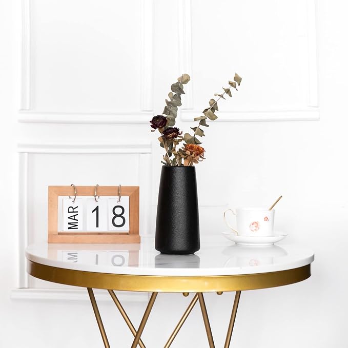 Simple Boho Ceramic Flower Vase for Home Decor (Matte Black,Big) | 8'' Modern Vase for Flower Plant Pampas Grass, Fit for Table Shelf Centerpieces, Living Room Kitchen Bedroom Wedding Gift