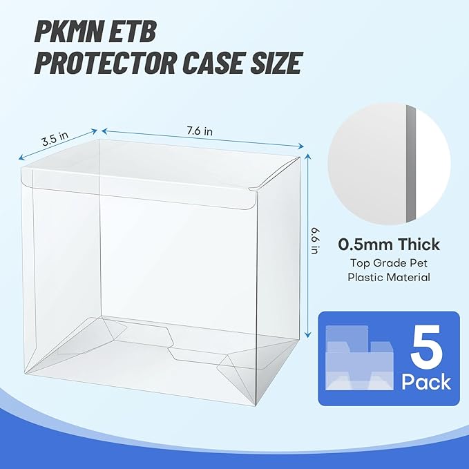 5 Pack Clear PKMN ETB Protector Case, PKMN Elite Trainer box Protector, PET Plastic Display Box Protector for Collectors Gifts Elite Trainer Boxes - 0.5mm Thick (Pack of 5)