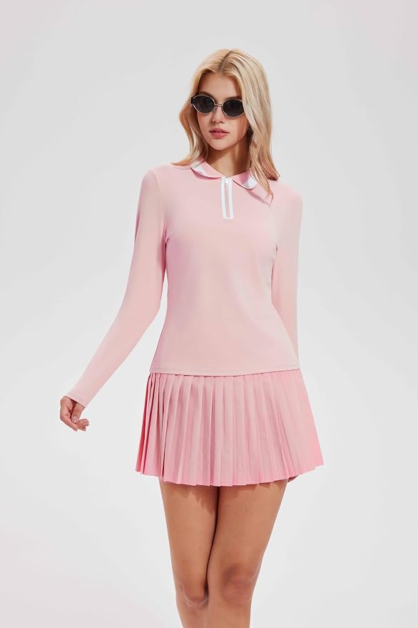 Tennis Skirt Sets for Women Zipper Color Block High Waisted Golf Polo Two Piece Skirt Set Women 2 Piece Outfits