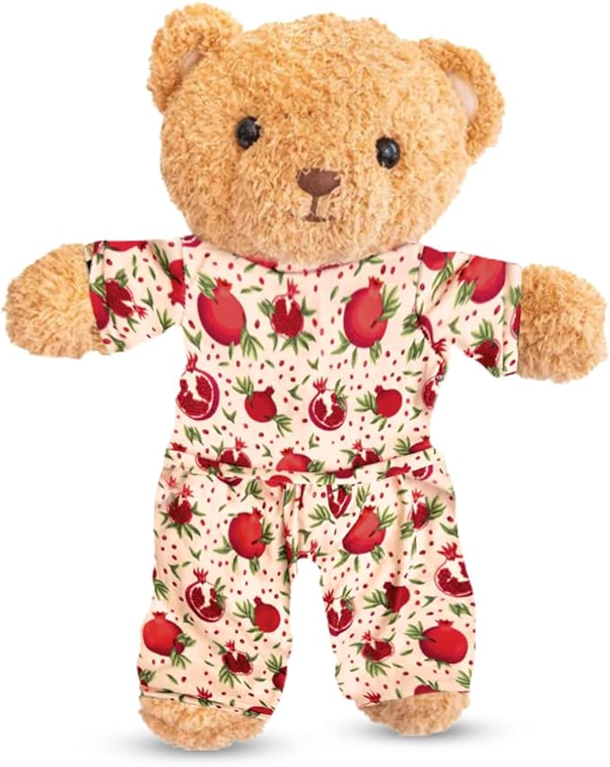 Zip N' Bear Soft Plush Teddy Bear Stuffed Animal with Pomegranate Pajamas - Zippy The Bear Cute Cuddly Plush Toy, Perfect Sensory Teddy for Kids, Toddlers - Adorable Gift & Bedtime Companion