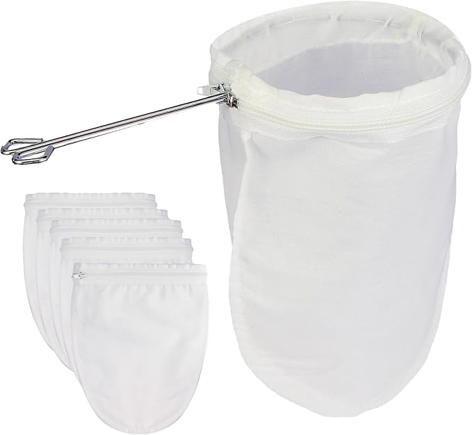Fine Mesh Strainer, 6Pcs Reusable Cloth Strainer Bags with Stainless Steel Handle, Nut Milk Bag, Juice Strainer for Kitchen