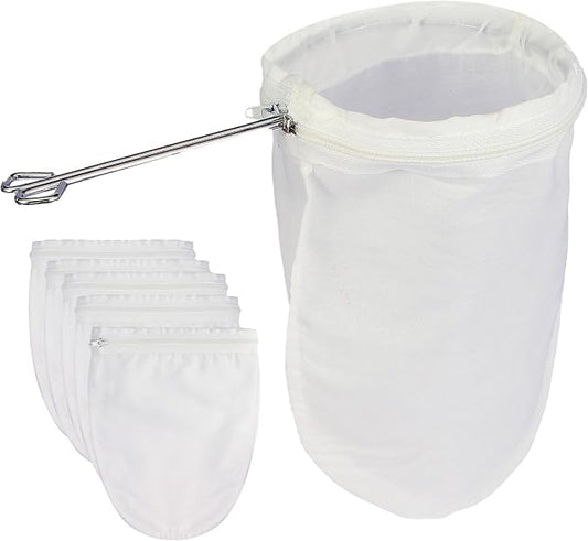 Fine Mesh Strainer, 6Pcs Reusable Cloth Strainer Bags with Stainless Steel Handle, Nut Milk Bag, Juice Strainer for Kitchen