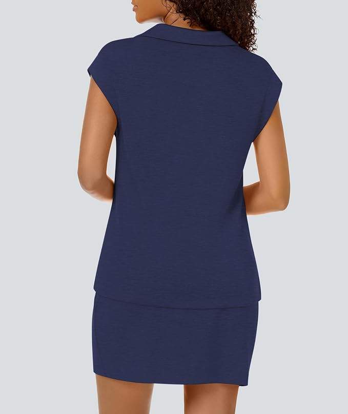 Casly Lamiit Womens Two Piece Skirt Sets Casual Cap Sleeve Lapel V Neck Tops Summer Travel Outfits Short Tennis Skort Set