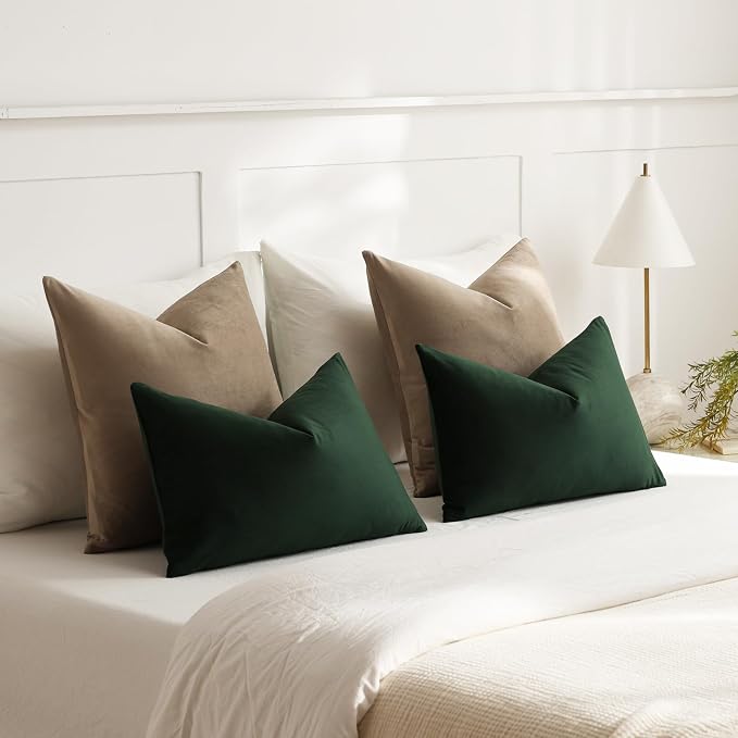 Throw Pillow Covers 18x18 Taupe: Pack of 2 Cozy Soft Velvet Square Modern Luxury Decorative Throw Pillow Cases for Sofa Couch Living Room Bed Home Decor